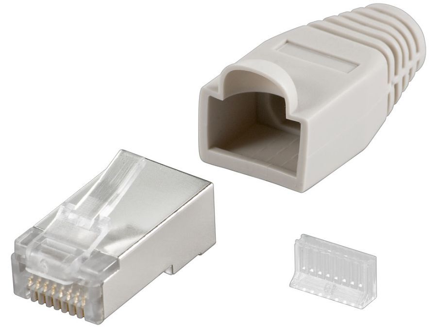 RJ45 modularstik - CAT5e skærmet/trådet, trækaflast., Grå