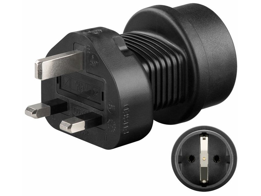 Rejseadapter - CEE7/3 (EU) hun til UK han, Sort