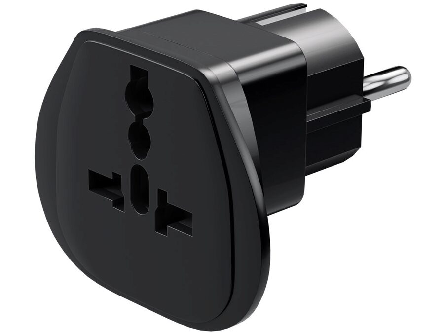 Rejseadapter - Multi hun (inkl. UK) > CEE7/7 (DK) han, Sort