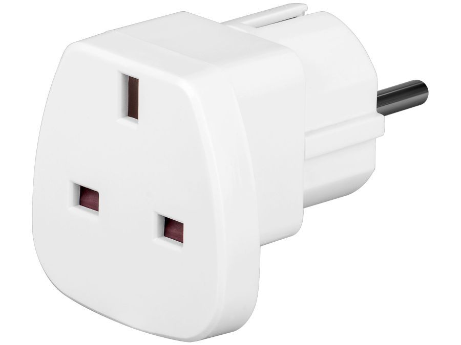 Rejseadapter - UK hun til CEE7/7 (DK) han, Hvid