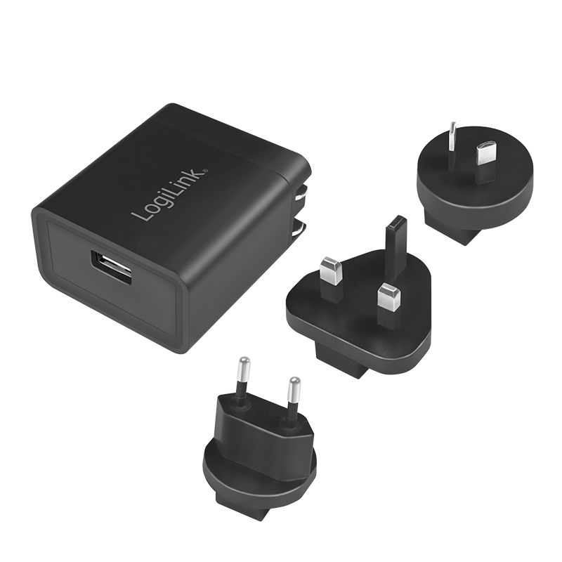 USB Rejseoplader - 5V 2,1A (US-/AU-/UK-/EU-stik)