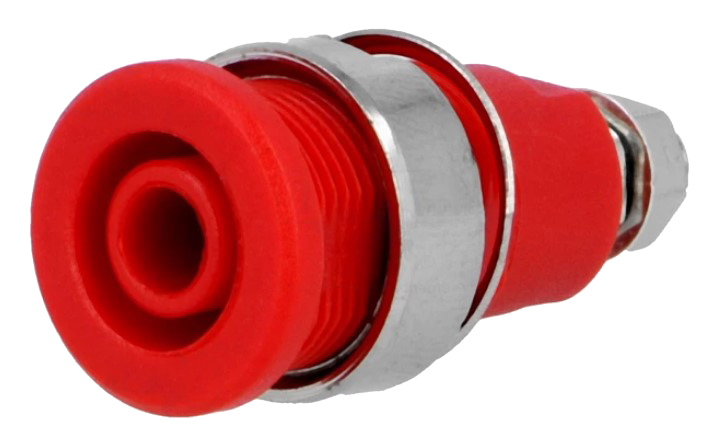 Sikkerheds-bananbøsning, Rød 4mm - M4 skrue+loddeflig