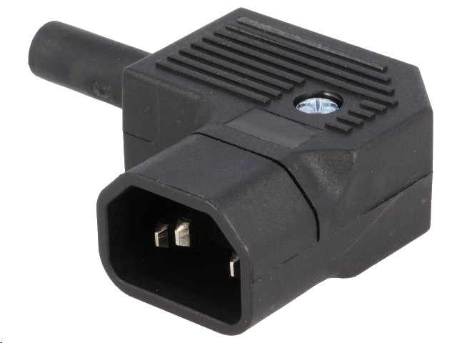 Apparatstik - IEC320-C14, 3pol han, 90° højre, Sort