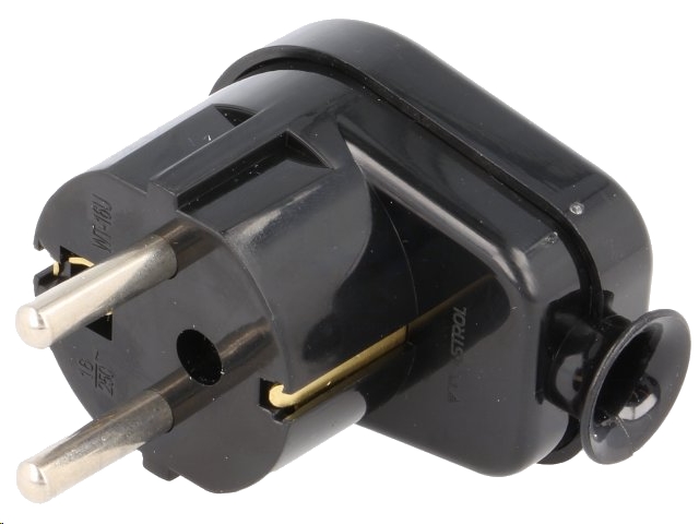 Stikprop - CEE7/7 han, 90° vinkelafgang, Sort