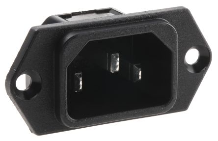 Apparatfatning - 3pol C14 han, Sort (m. loddeben)