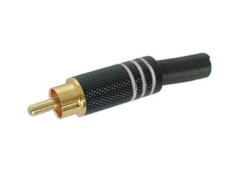 RCA(phono) han - Guld, Sort hus m. Hvid ring (kabel Ø7mm)