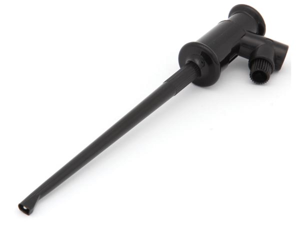Lang clip-on prøveklemme m. 4mm bananfatning - 135mm, Sort