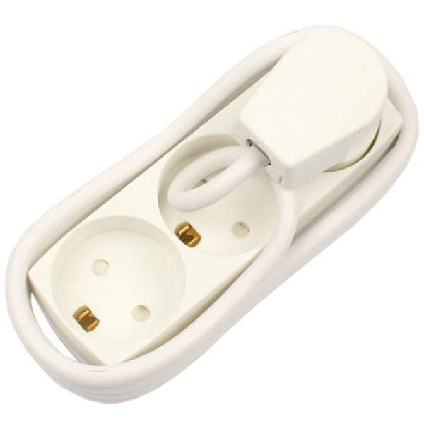 Stikdåse børnesikret 3-vejs m. jord 5m ledning hvid