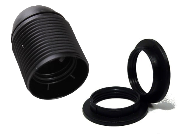 Kronefatning m. 2 omløbere - E27, M10 gevind, Sort