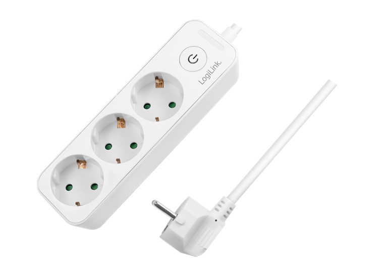 Stikdåse - 3 x CEE7/3, IP20, tænd/sluk-knap, Hvid