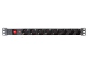 Stikdåse - 8 x CEE7/3, til 19" rack, Sort (2m)