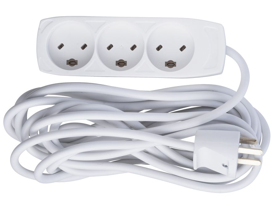 Stikdåse - 3 x EDB jord, Hvid (5m)