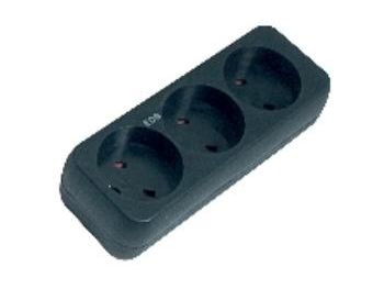 EDB 3-stikdåse m/jord sort 250V 10A