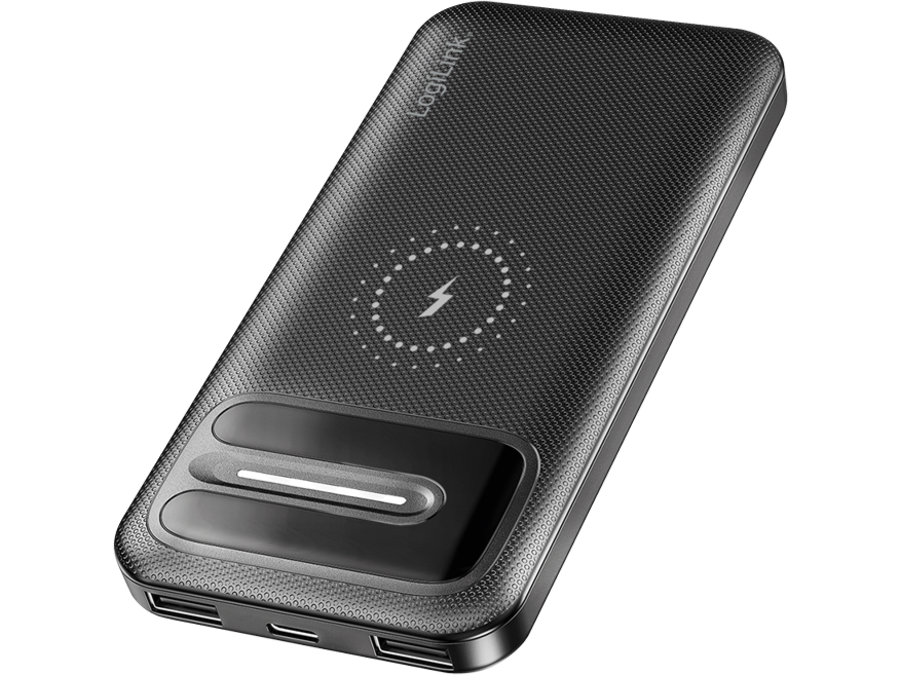 Mobil Power Bank, 10.000mAh, trådløs opladning, Sort