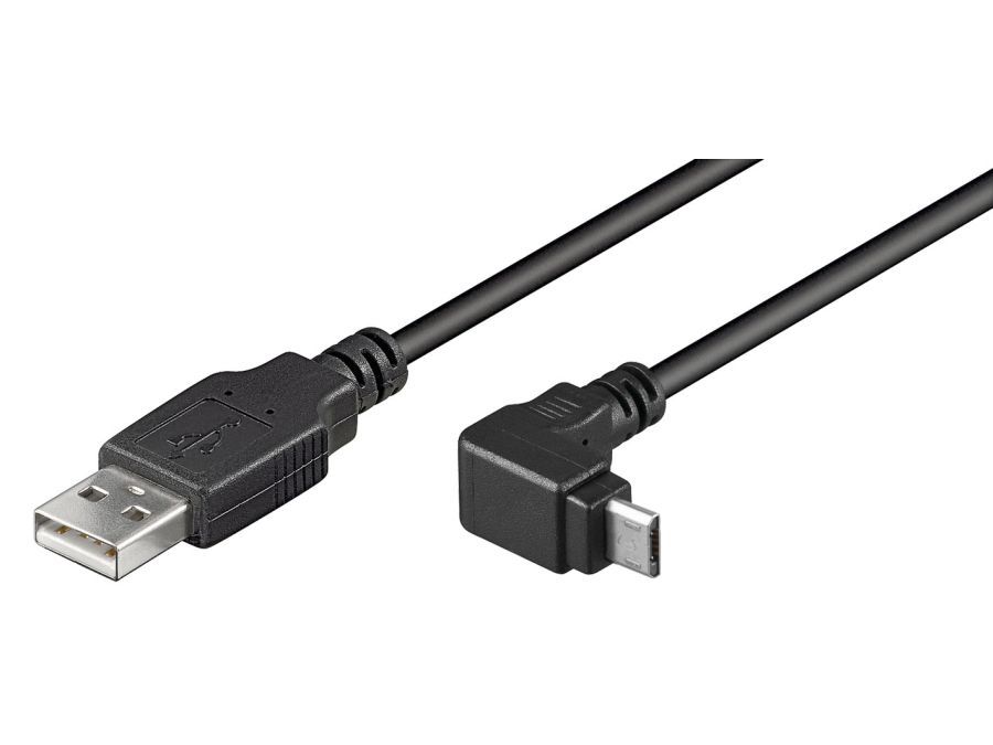 USB 2.0 kabel - A han til Micro B han 90°, Sort (1,8m)
