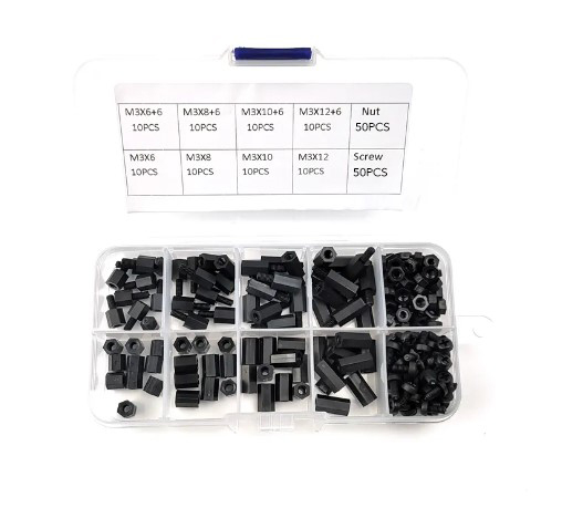 Nylon M3 skrue/afstandsstykke/møtrik sortiment (180 dele)
