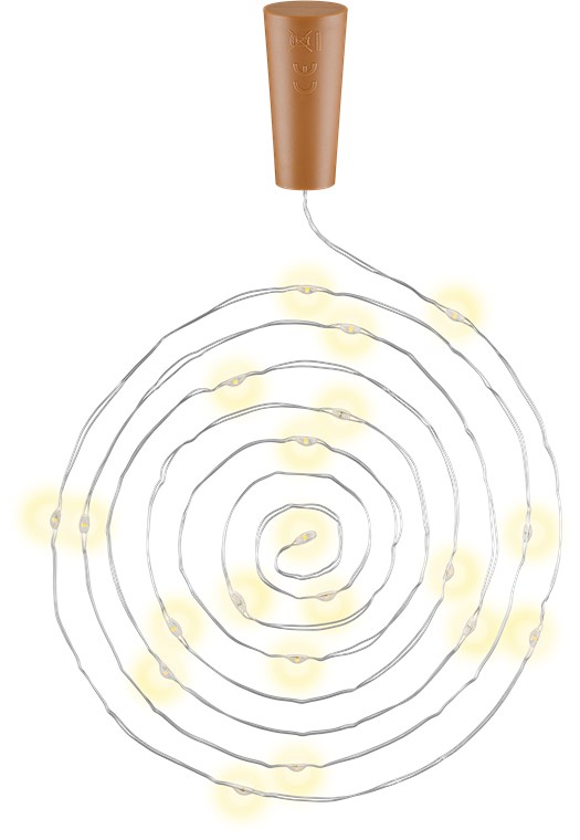 LED lyskæde med prop til flasker - 20 LEDs, 2m (10 stk.)