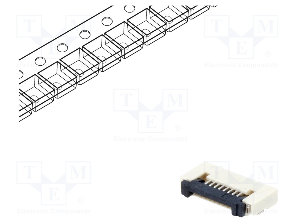 FFC (PFC) Flexkabel konnektor - 8pol, ZIF, SMD (0,5mm)