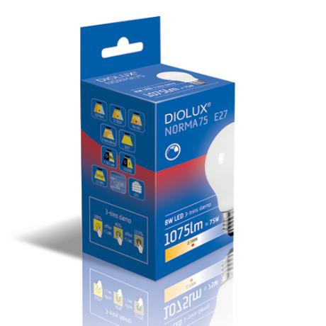 Diolux NORMA75 8W E27 1075Lm 3-trins dæmpbare LED