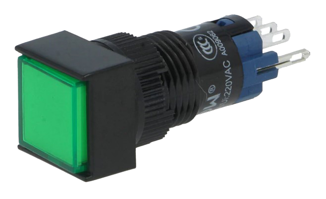 Kvadratisk trykkontakt m. 24Vdc lys - ON-ON, Grøn (IP40)
