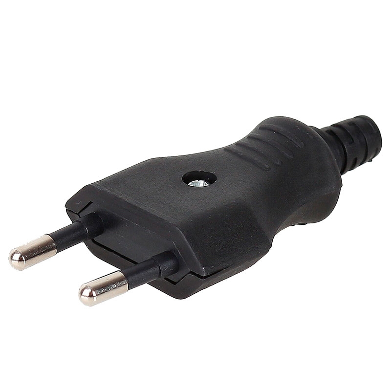 Flad EU stikprop uden jord - sort