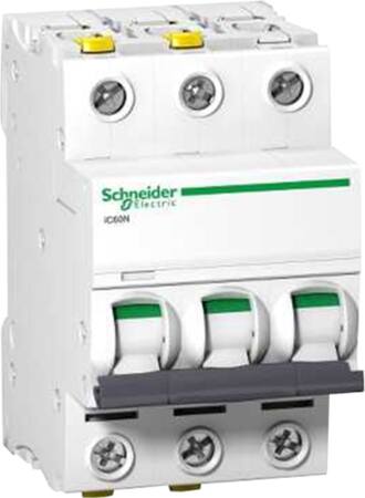 Acti9 Automatsikring iC60N, 3P 25A C, med dobbelt terminal, 54 mm