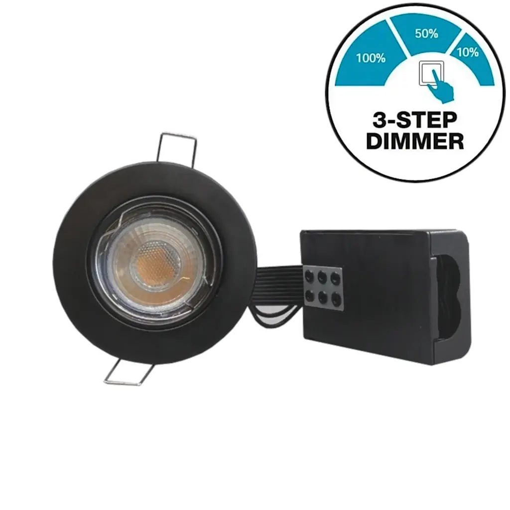 Pro indbygningsspot m. 3-trins dæmpbar LED pære 2700K - Sort