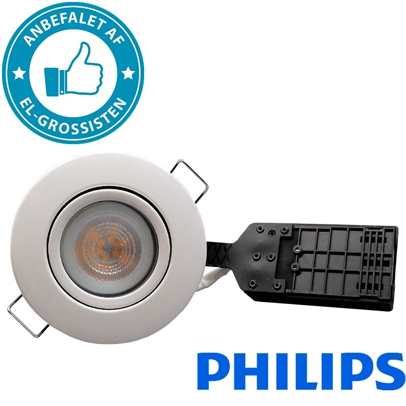 Pro indbygningsspot m 4W Philips dæmpbar LED pære 3000K - Mat hvid