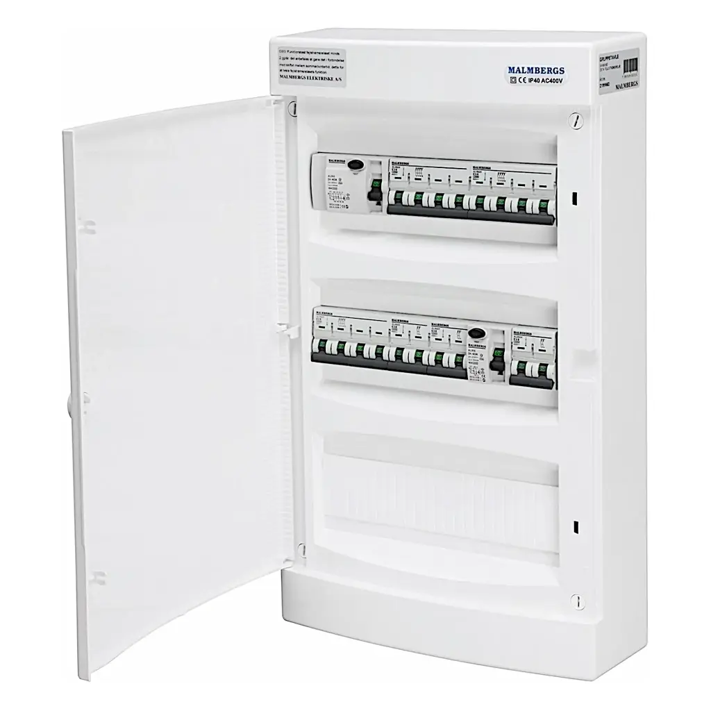 Færdigmonteret gruppetavle – 2x16A 3P+N + 1x10A 3P