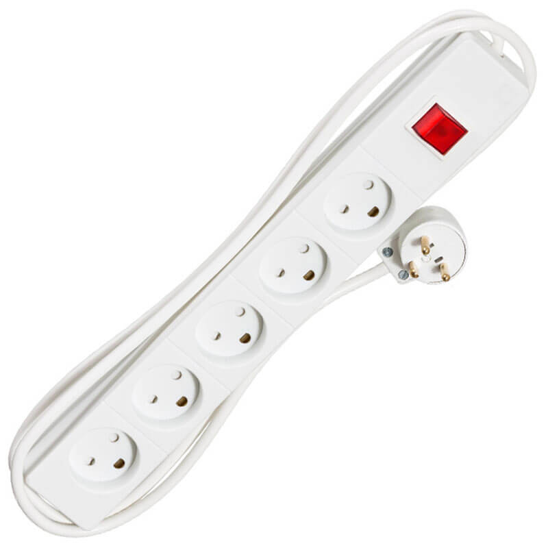 Stikdåse 5-vejs m. jord og afbryder 1,5m - hvid