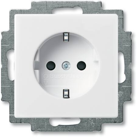 ABB-basic55 Schuko-stikkontakt blank hvid 16A 1 modul leveres inklusive afdækning med pillesikring