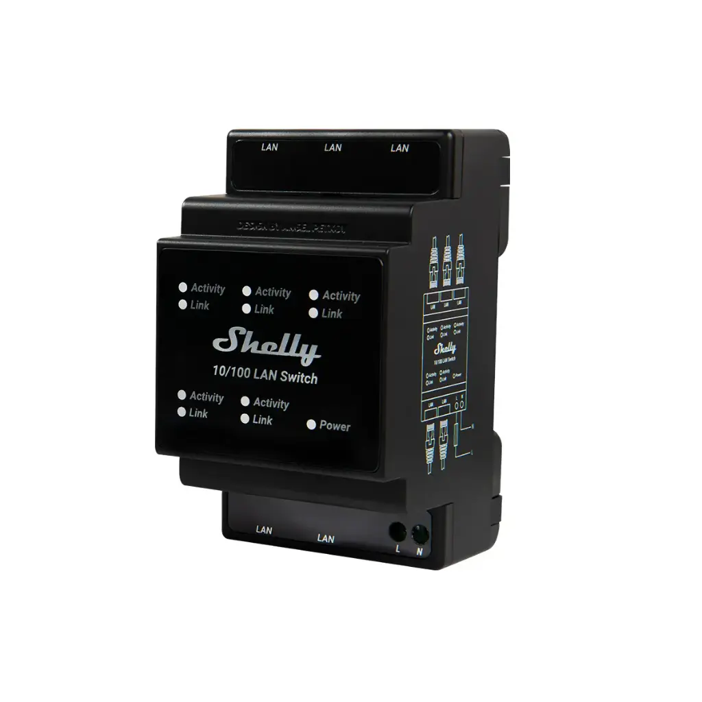 Shelly LAN Switch - DIN-skinne switch 5xRJ45 porte