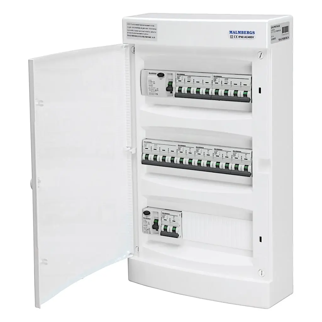 Færdigmonteret gruppetavle – 1x16A 3P+N + 2x10A 3P + 5x10A 1P+N