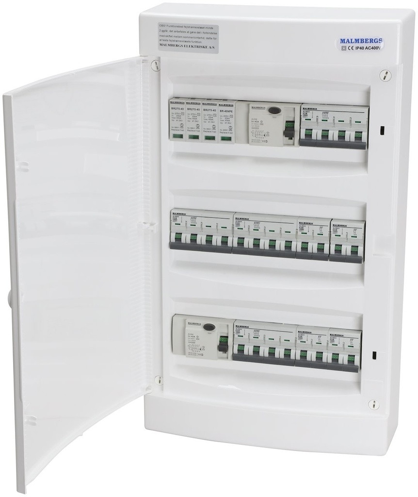 Færdigmonteret gruppetavle – 2x16A 3P+N + 2x10A 3P+N + 4x10A 1P+N + Transient
