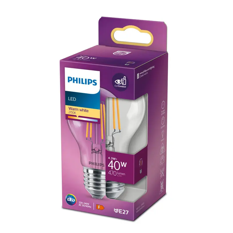 Philips LED 4,3W (40W) E27 2700K 470lm
