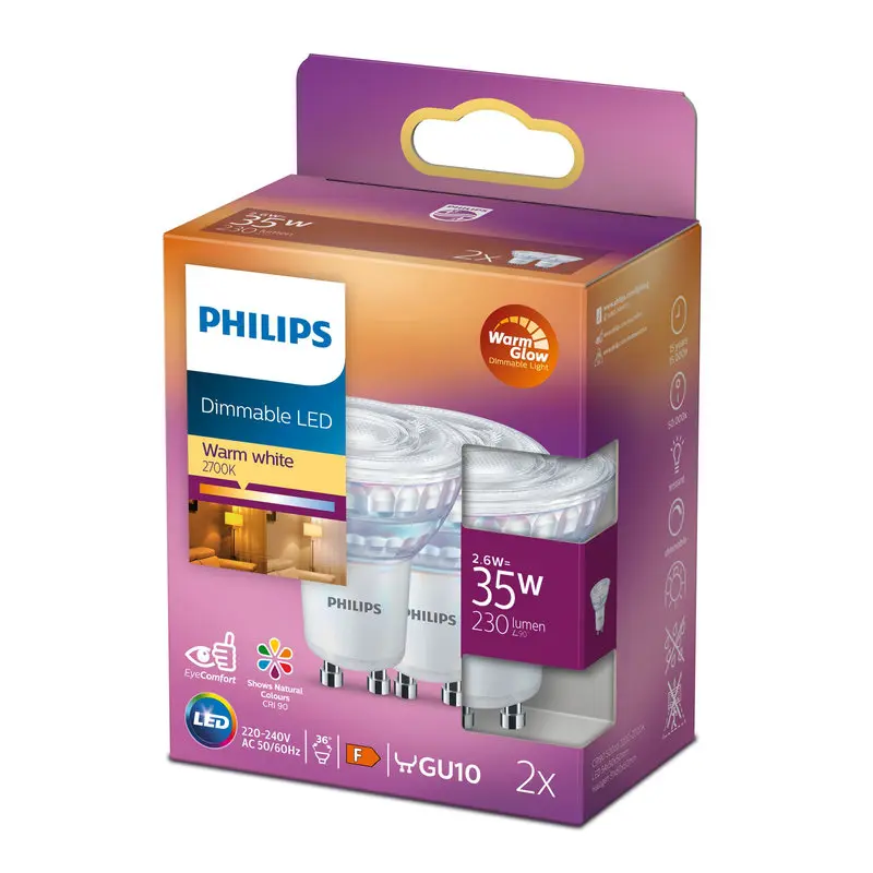 Philips LED DIM 2,6W (35W) GU10 2200-2700K 230lm 2-pak