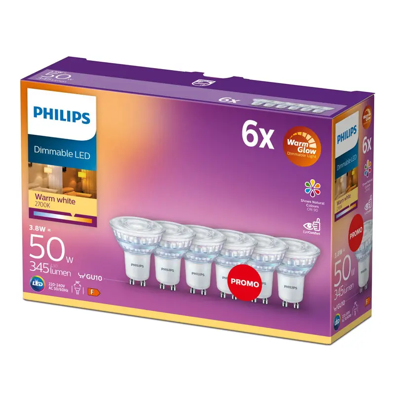 Philips LED DIM 5W (50W) GU10 2700K 350lm 6-Pak
