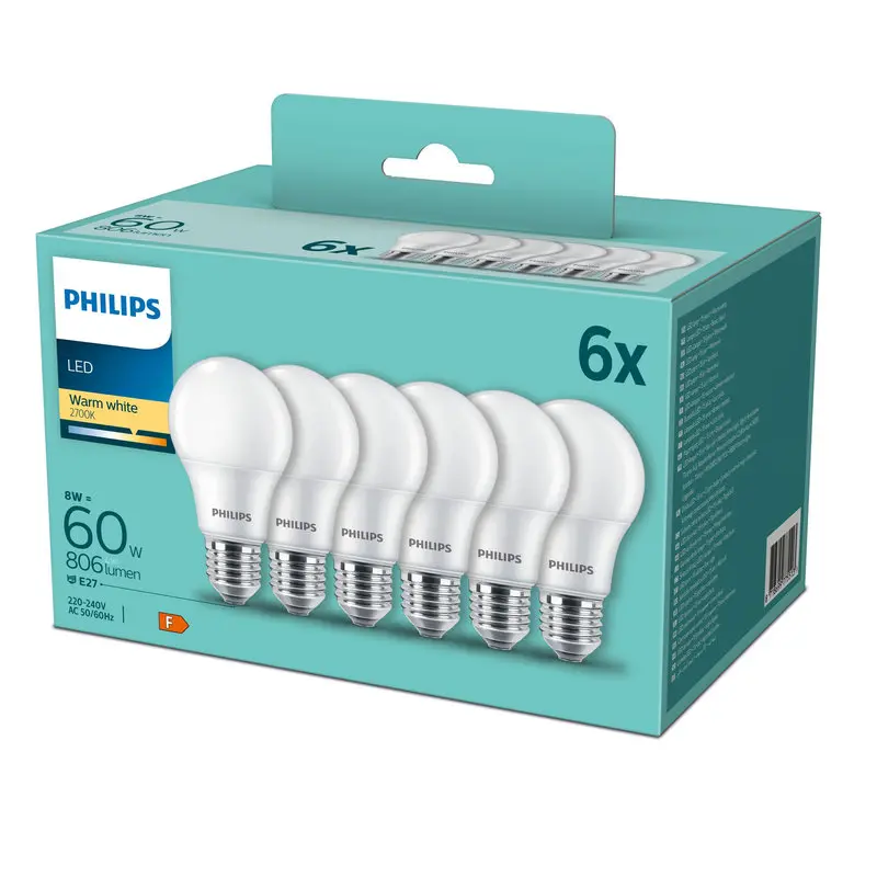 Philips LED 8W (60W) E27 2700K 806lm Mat 6-pak