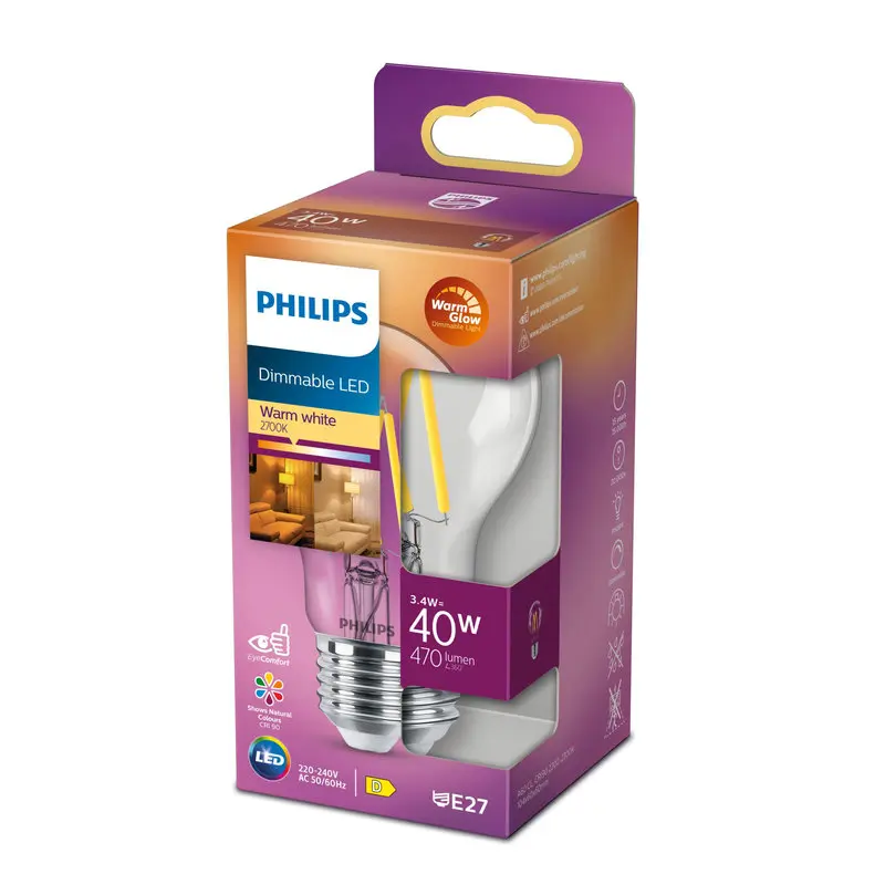 Philips LED DIM 3,4W (40W) E27 2200-2700K 470lm