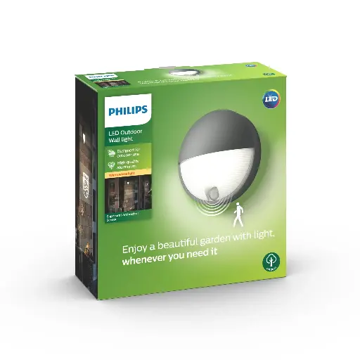 [SIG915005193001] PHILIPS Capricorn væglampe 5,5W LED 2700k IP44 Antracit (IR sensor)