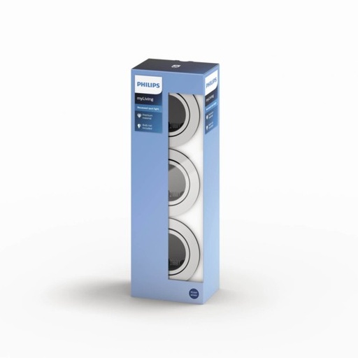 [SIG915005423831] PHILIPS DONEGAL Indbygningsspot (Max 5,5W GU10 LED) Krom 3-pak u/ pære