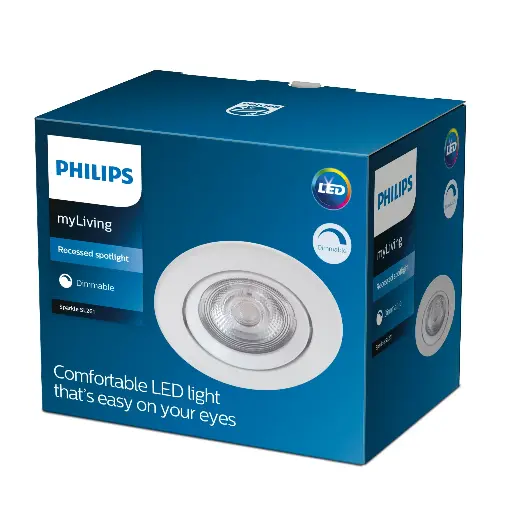 [SIG929002373820] PHILIPS Indbygningsspot 5W LED DIM 2700K Hvid