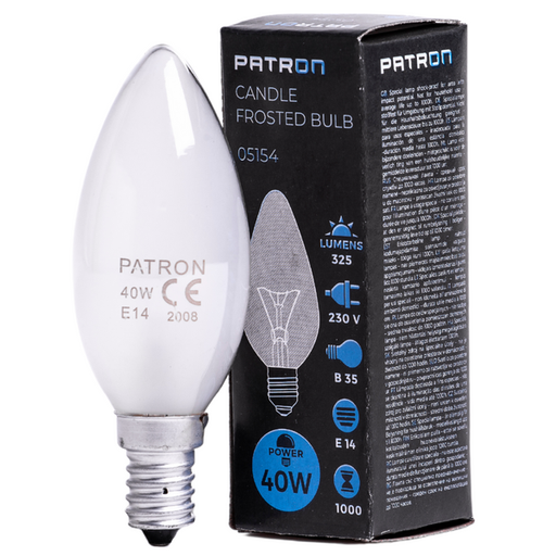 [05154] PATRON Glødepære E14 40W Kerte Mat