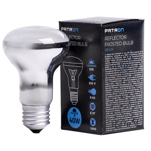 [05419] PATRON Glødepære E27 40W Bundforspejlet Mat
