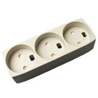 [153202] 3-stikdåse u/jord m/blindhul grå 250V 10A