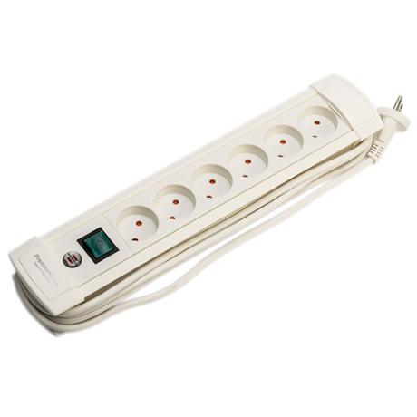 [203201] Premium-Line Stikdåse 6 Udtag U/J med afbryder og 3M ledn. hvid