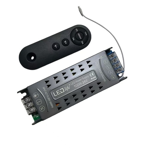 [24228-0] LEDlife 100W dæmpbar strømforsyning med fjernbetjening - 24V DC, 4.17A, Flicker fri, IP20 (indendørs)