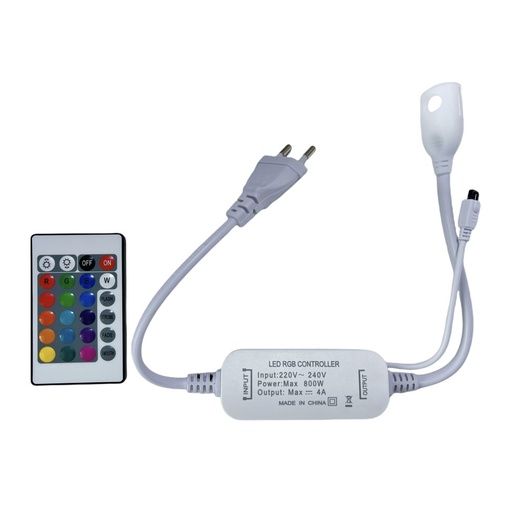 [21062-0] 230V RGB CLIP-ON controller med memory funktion og infrarød fjernbetjening - inkl. endeprop (50m)