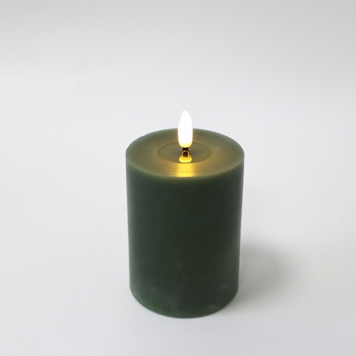 [22660-0] LED Bloklys med smelte-look og flammeeffekt, 10cm høj, fjernbetjening, ægte stearin, dyb grøn
