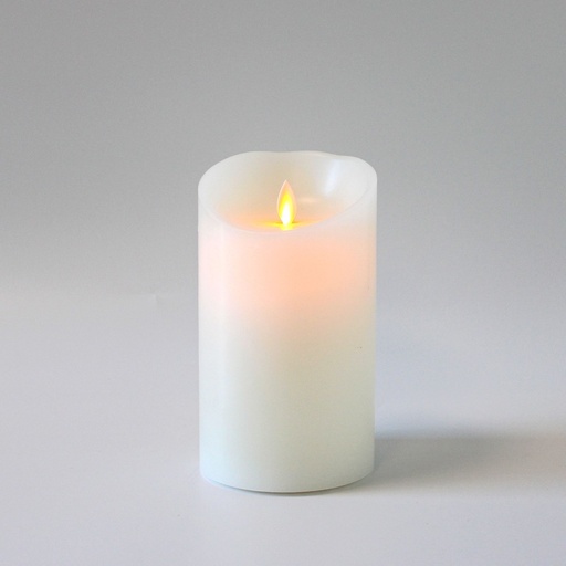 [22665-0] LED XL Bloklys 17,5cm høj med flammeeffekt og fjernbetjening i hvid, Ø10cm, virker med ægte stearin
